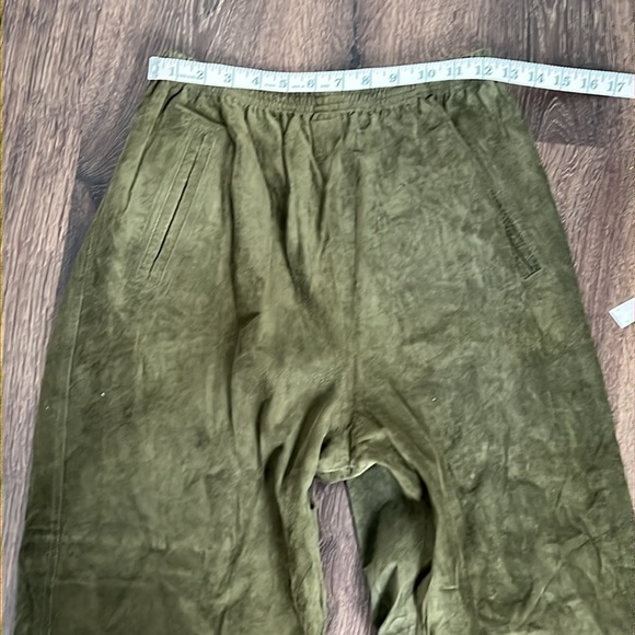 Vintage Erez Sport Green Suede Leather Pants Size Large Elastic Waist - Picture 7 of 9